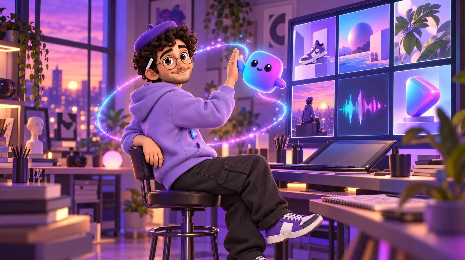 Frenkel und sein kleiner Helfer im Kreativstudio von Frenkel.ai