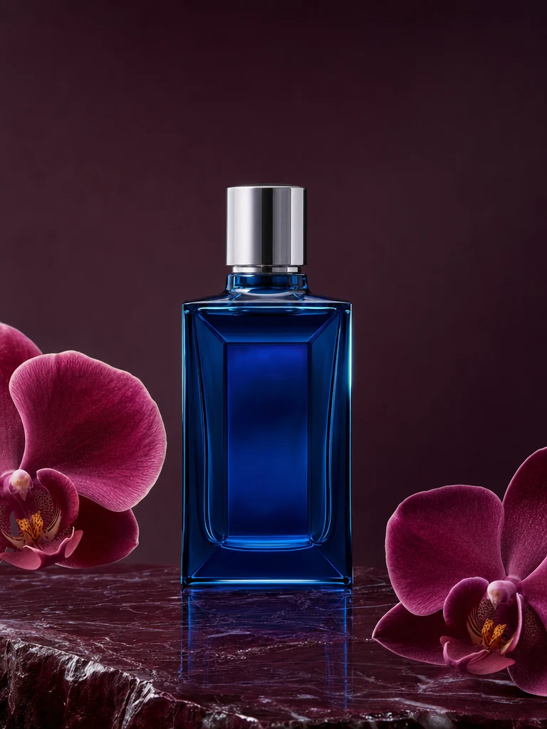 Blue perfume product image created in Frenkel.ai